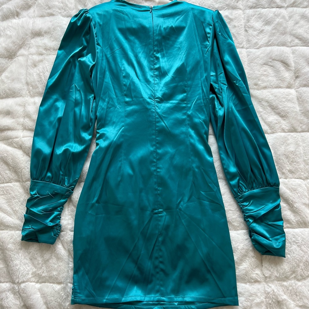 Turquoise Satin Dress - Picture 2 of 4